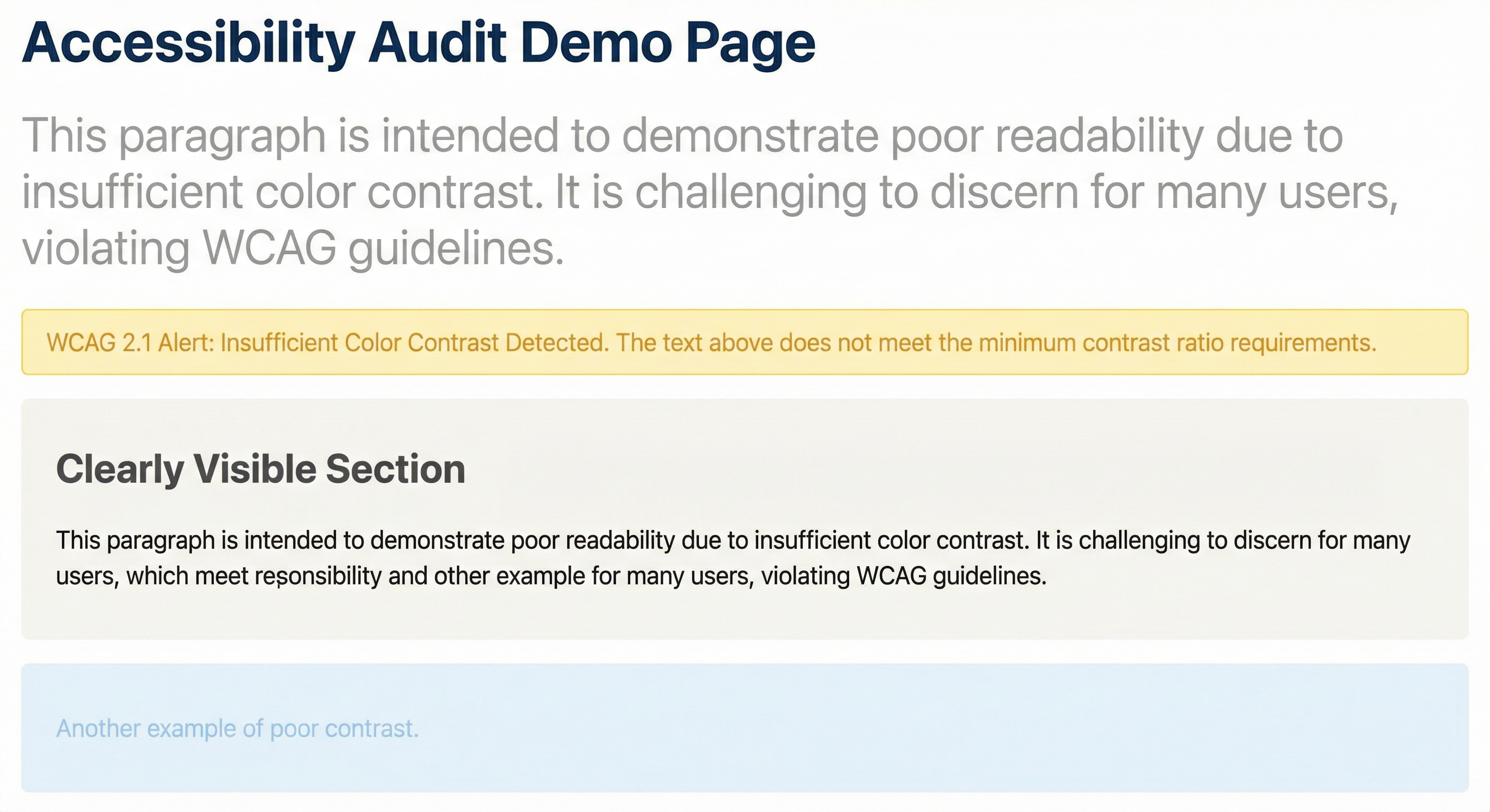 Color contrast below WCAG standards screenshot