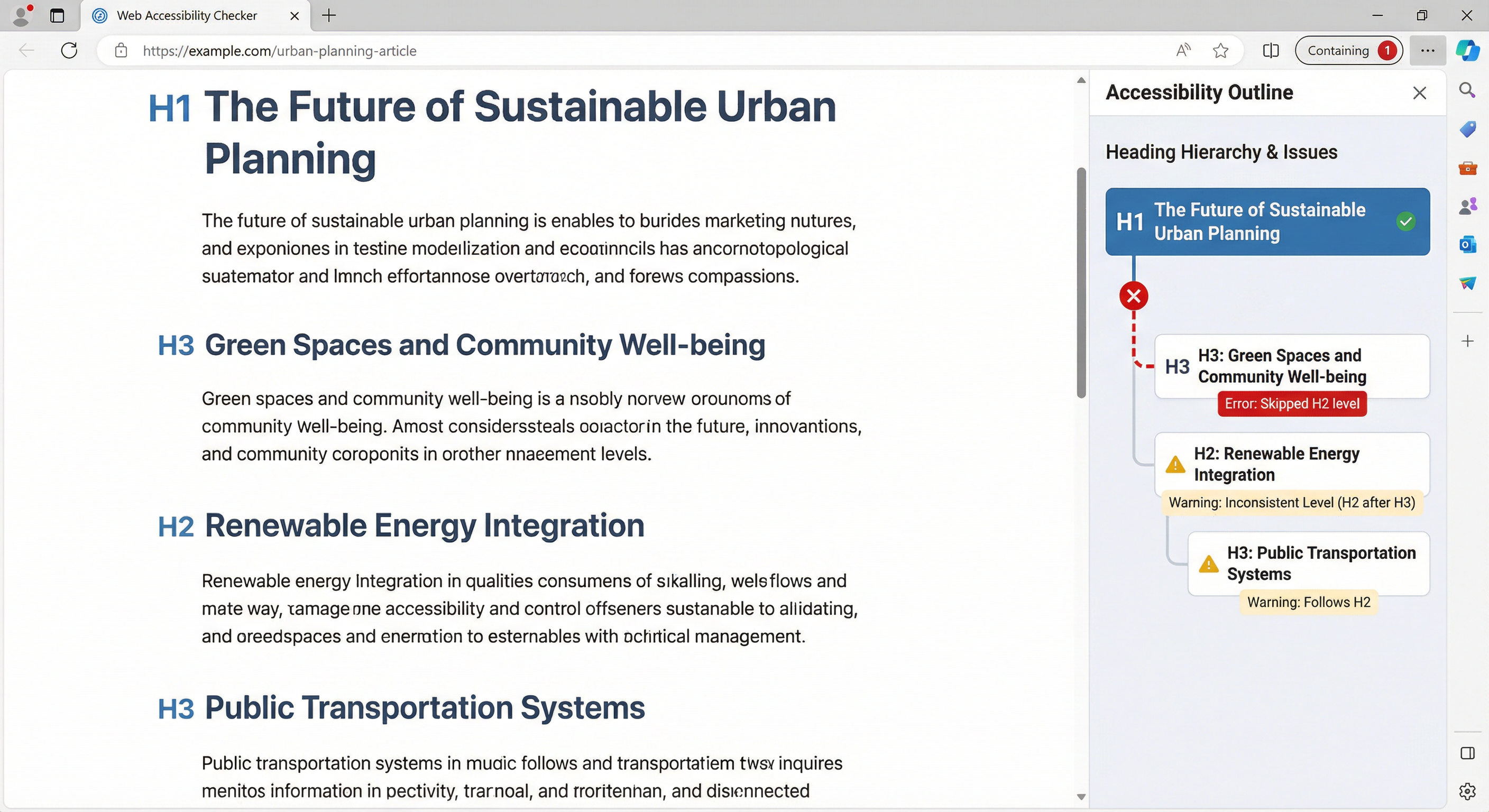 Missing heading hierarchy screenshot